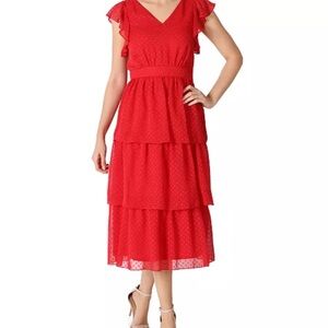 BNWT Julia Jordan Red Flutter-Sleeve Chiffon Midi Dress size 4